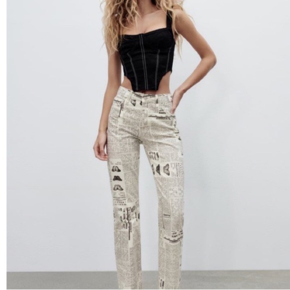 Zara news paper print pants